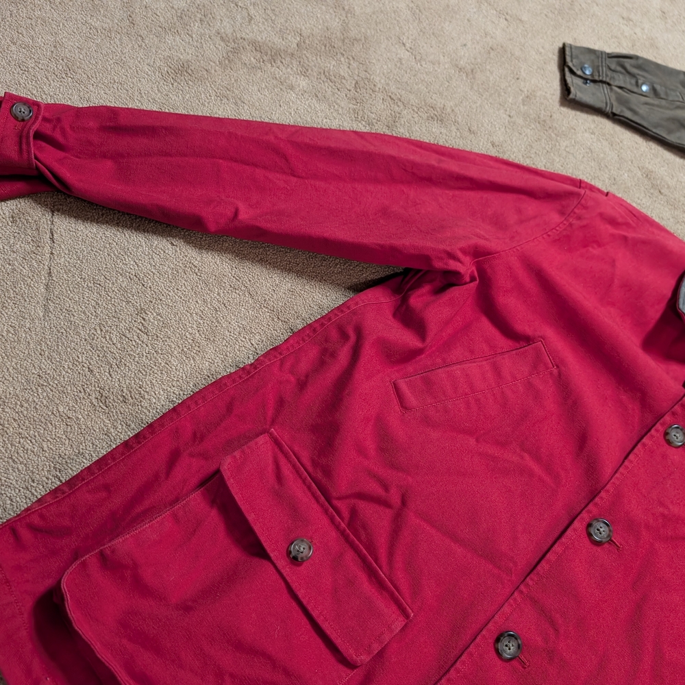 Lands End Vintage Red Canvas Chore Coat with Leather Collar - Picture 4 of 16